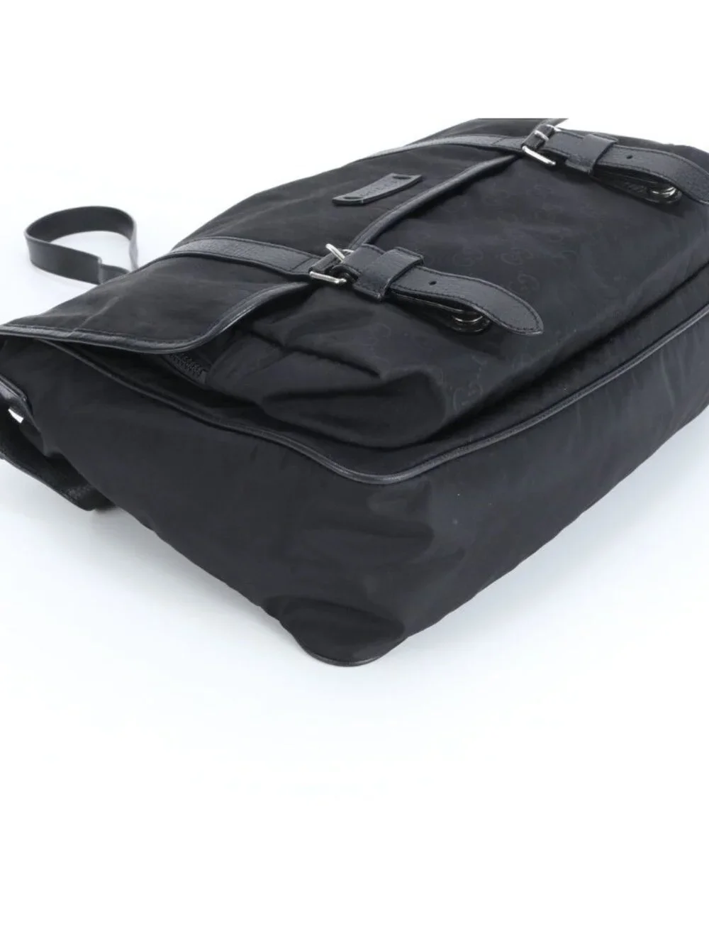 Gucci GG Nylon Leather Shoulder Bag Crossbody Messenger Black